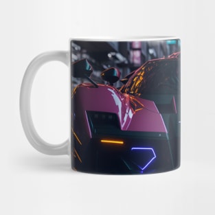 Dark Neon Sports Car in Japanese Neon City Mug